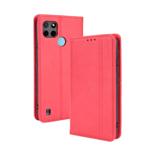 For OPPO Realme C21Y Magnetic Buckle Retro Pattern Horizontal Flip Leather Case with Holder & Card Slot & Wallet(Red) - Realme Cases by buy2fix | Online Shopping UK | buy2fix