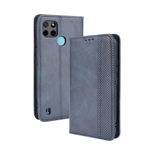 For OPPO Realme C21Y Magnetic Buckle Retro Pattern Horizontal Flip Leather Case with Holder & Card Slot & Wallet(Blue) - Realme Cases by buy2fix | Online Shopping UK | buy2fix