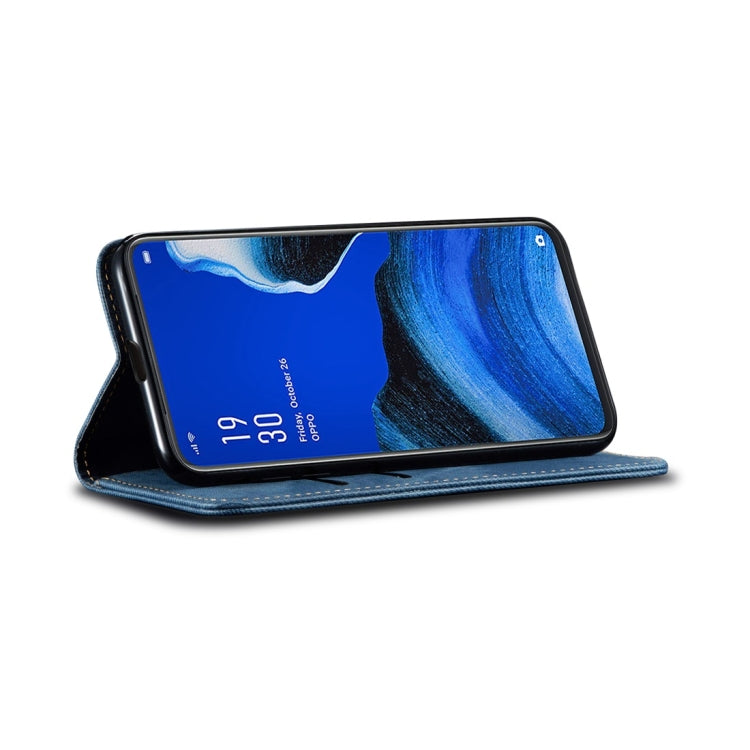 For OPPO Reno 2 Denim Texture Casual Style Horizontal Flip Leather Case with Holder & Card Slots & Wallet(Blue) - OPPO Cases by buy2fix | Online Shopping UK | buy2fix