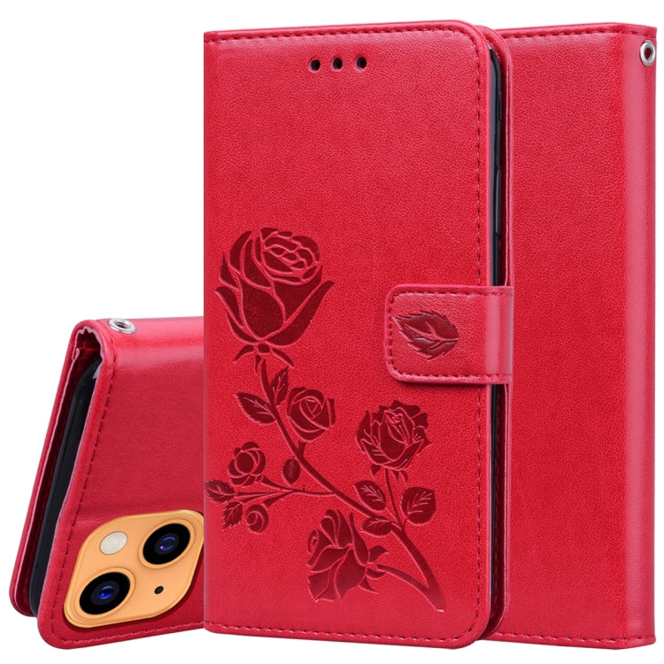 For iPhone 13 Rose Embossed Horizontal Flip PU Leather Case with Holder & Card Slots & Wallet(Red) - iPhone 13 Cases by buy2fix | Online Shopping UK | buy2fix