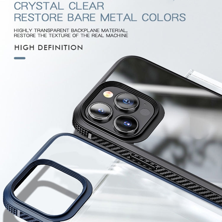 For iPhone 13 MG Series Carbon Fiber TPU + Clear PC Four-corner Airbag Shockproof Case(Blue) - iPhone 13 Cases by buy2fix | Online Shopping UK | buy2fix