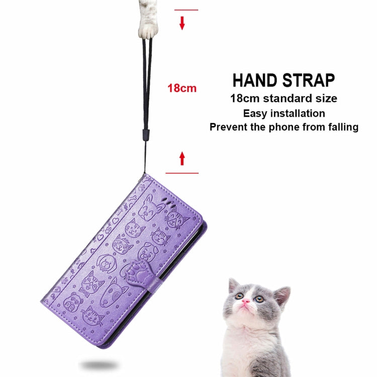 For Motorola Moto Edge 20 Lovely Cat and Dog Embossing Pattern Horizontal Flip Leather Case , with Holder & Card Slots & Wallet & Cartoon Clasp & Lanyard(Purple) - Motorola Cases by buy2fix | Online Shopping UK | buy2fix