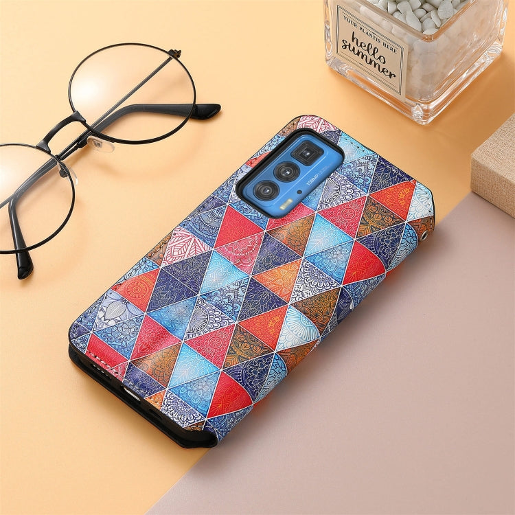 For Motorola Edge 20 Pro Colorful Magnetic Horizontal Flip PU Leather Case with Holder & Card Slot & Wallet(Rhombus) - Motorola Cases by buy2fix | Online Shopping UK | buy2fix