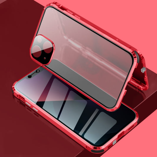 For iPhone 13 Four-corner Shockproof Anti-peeping Magnetic Metal Frame Double-sided Tempered Glass Case(Red) - iPhone 13 Cases by buy2fix | Online Shopping UK | buy2fix