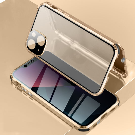 For iPhone 13 Four-corner Shockproof Anti-peeping Magnetic Metal Frame Double-sided Tempered Glass Case(Gold) - iPhone 13 Cases by buy2fix | Online Shopping UK | buy2fix
