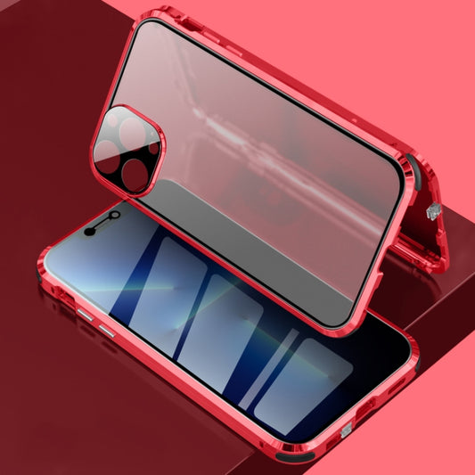 For iPhone 13 Pro Four-corner Shockproof Anti-peeping Magnetic Metal Frame Double-sided Tempered Glass Case (Red) - iPhone 13 Pro Cases by buy2fix | Online Shopping UK | buy2fix