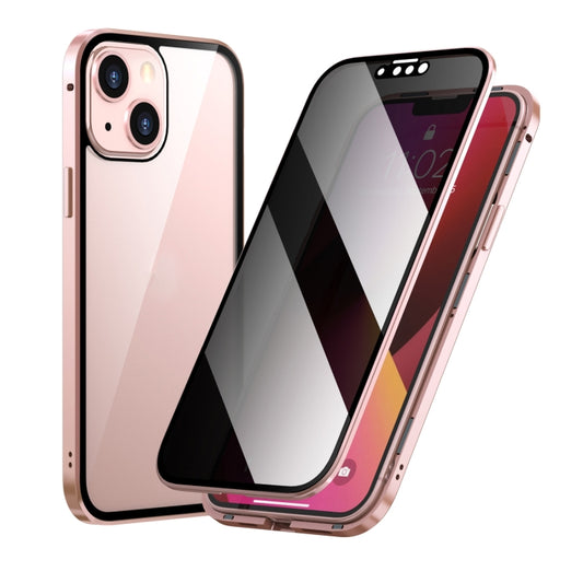 For iPhone 13 Anti-peeping Magnetic Metal Frame Double-sided Tempered Glass Phone Case(Pink) - iPhone 13 Cases by buy2fix | Online Shopping UK | buy2fix