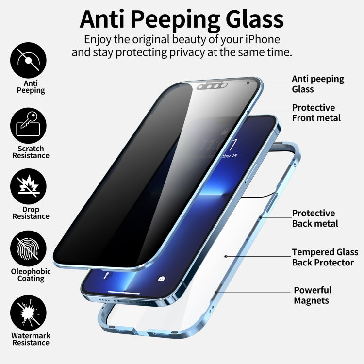 For iPhone 13 Pro Anti-peeping Magnetic Metal Frame Double-sided Tempered Glass Phone Case (Red) - iPhone 13 Pro Cases by buy2fix | Online Shopping UK | buy2fix