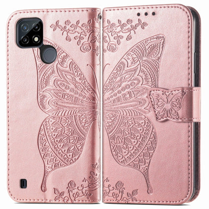 For OPPO Realme C21Y Butterfly Love Flowers Embossed Horizontal Flip Leather Case with Holder & Card Slots & Wallet & Lanyard(Rose Gold) - Realme Cases by buy2fix | Online Shopping UK | buy2fix