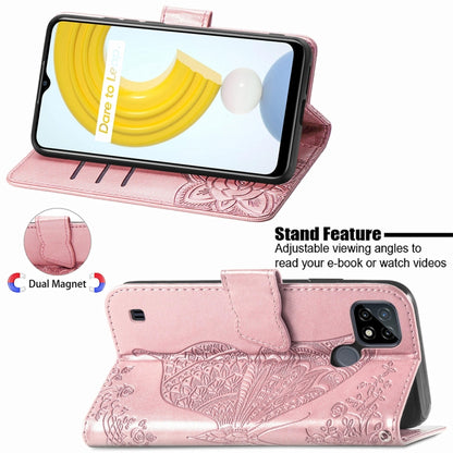 For OPPO Realme C21Y Butterfly Love Flowers Embossed Horizontal Flip Leather Case with Holder & Card Slots & Wallet & Lanyard(Rose Gold) - Realme Cases by buy2fix | Online Shopping UK | buy2fix