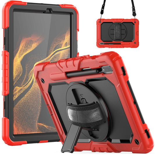 For Samsung Galaxy Tab S8 11 inch SM-X700 Silicone + PC Tablet Case with Shoulder Strap(Red+Black) - Galaxy Tab S8 Cases by buy2fix | Online Shopping UK | buy2fix