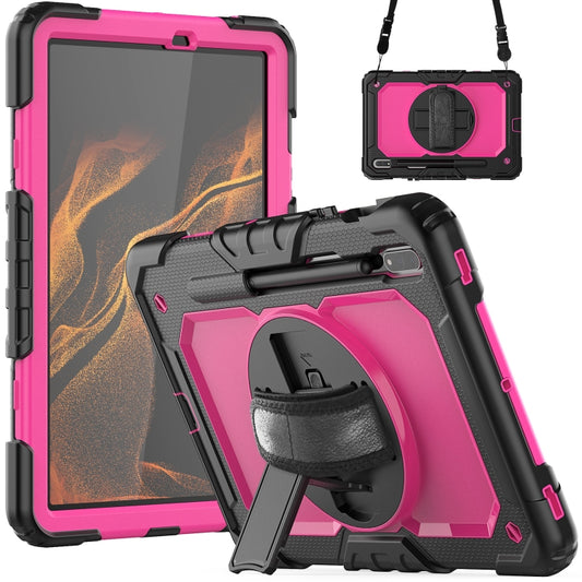 For Samsung Galaxy Tab S8 11 inch SM-X700 Silicone + PC Tablet Case with Shoulder Strap(Black+Rose Red) - Galaxy Tab S8 Cases by buy2fix | Online Shopping UK | buy2fix