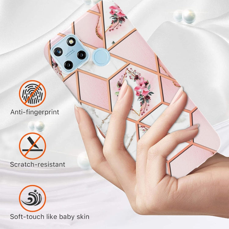 For OPPO Realme C21Y Splicing Marble Flower Pattern TPU Phone Case(Pink Flower) - Realme Cases by buy2fix | Online Shopping UK | buy2fix
