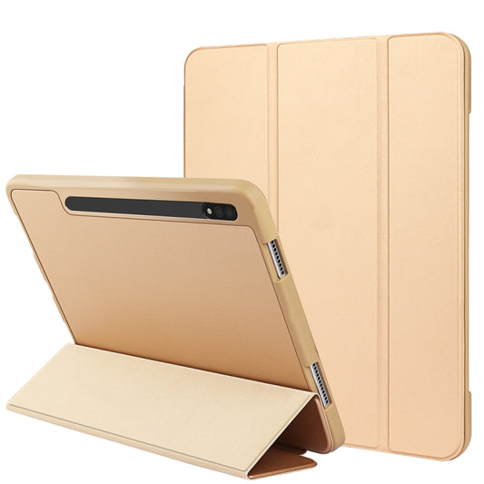 For Samsung Galaxy Tab S8 / X700 3-folding Honeycomb TPU Smart Leather Tablet Case(Gold) - Galaxy Tab S7 by buy2fix | Online Shopping UK | buy2fix