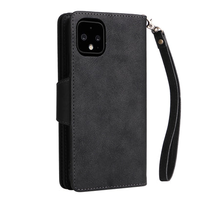 For Google Pixel 4 XL Rivet Buckle 9 Cards Three Fold Leather Phone Case(Black) - Google Cases by buy2fix | Online Shopping UK | buy2fix