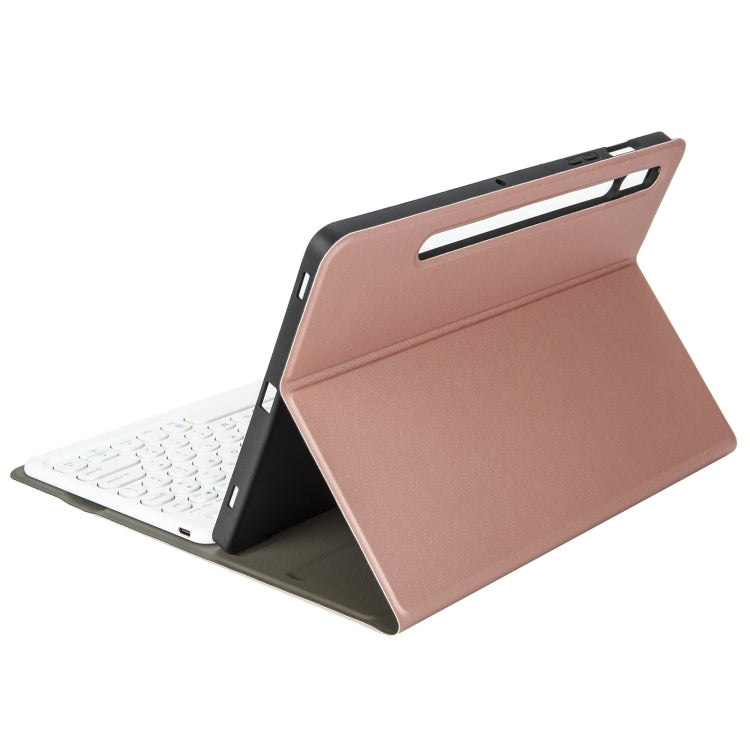 YA700B Lambskin Texture Voltage Round Keycap Bluetooth Keyboard Leather Case For Samsung Galaxy Tab S8 11 inch SM-X700 / SM-X706 & S7 11 inch SM-X700 / SM-T875(Rose Gold) - Samsung Keyboard by buy2fix | Online Shopping UK | buy2fix