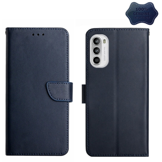 For Motorola Moto G82 Genuine Leather Fingerprint-proof Horizontal Flip Phone Case(Blue) - Motorola Cases by buy2fix | Online Shopping UK | buy2fix