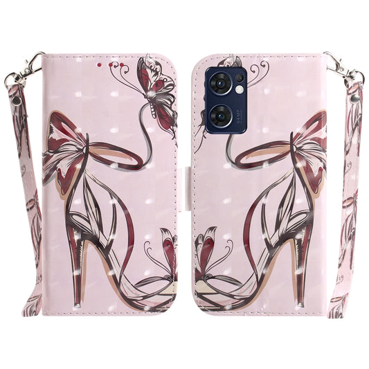 For OPPO Reno7 5G Foreign / Find X5 Lite 3D Colored Horizontal Flip Leather Phone Case(Butterfly High-heeled) - OPPO Cases by buy2fix | Online Shopping UK | buy2fix