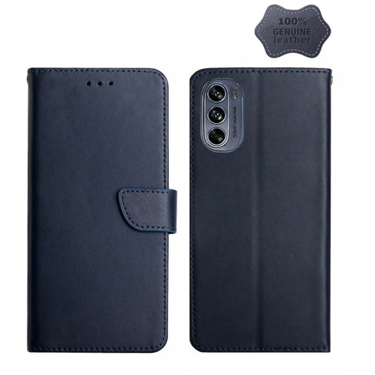 For Motorola Moto G62 5G Genuine Leather Fingerprint-proof Horizontal Flip Phone Case(Blue) - Motorola Cases by buy2fix | Online Shopping UK | buy2fix