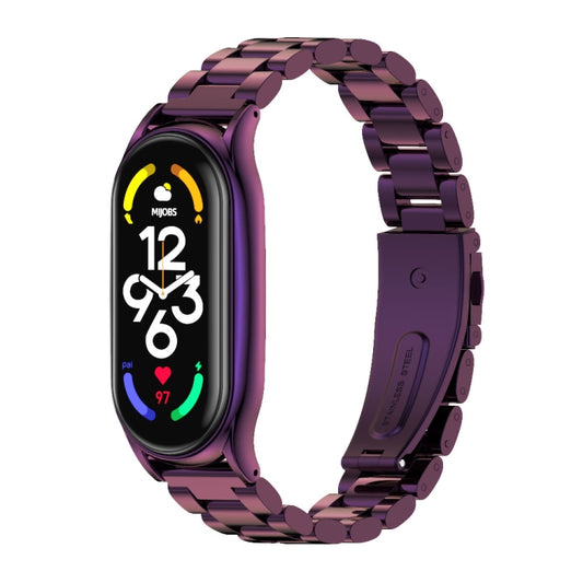 For Xiaomi Mi Band 7 / 7 NFC MIJOBS Three-Bead Metal Plus Stainless Steel Watch Band(Purple) - Watch Bands by MIJOBS | Online Shopping UK | buy2fix