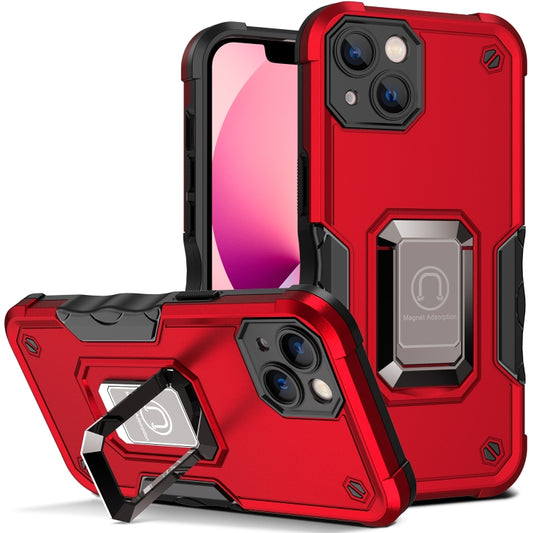 For iPhone 14 Ring Holder Non-slip Shockproof Armor Phone Case (Red) - iPhone 14 Cases by buy2fix | Online Shopping UK | buy2fix