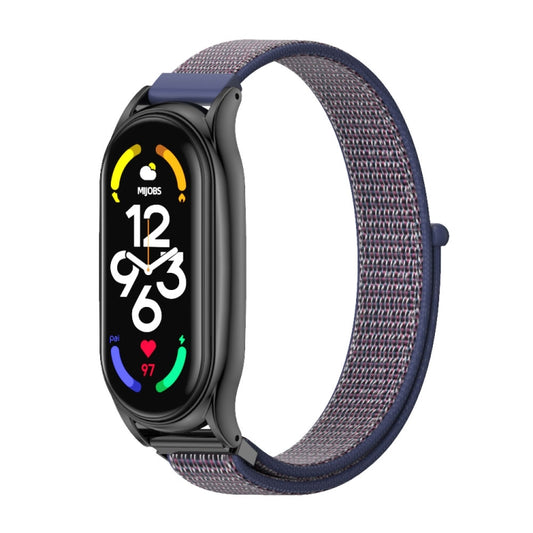 For Xiaomi Mi Band 7 / 7 NFC MIJOBS Plus Stainless Steel Case Nylon Watch Band(Midnight Blue Black) - Watch Bands by MIJOBS | Online Shopping UK | buy2fix