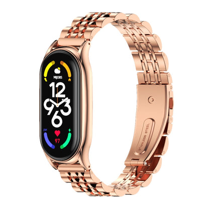 For Xiaomi Mi Band 7 / 7 NFC MIJOBS Plus Seven-bead Metal Stainless Steel Watch Band(Rose Gold) - Watch Bands by MIJOBS | Online Shopping UK | buy2fix