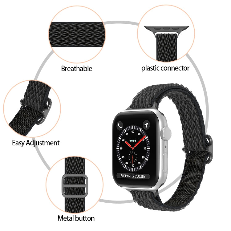 Wave Small Waist Nylon Watch Band For Apple Watch Ultra 49mm&Watch Ultra 2 49mm / Series 9&8&7 45mm / SE 3&SE 2&6&SE&5&4 44mm / 3&2&1 42mm(Black) - Watch Bands by buy2fix | Online Shopping UK | buy2fix