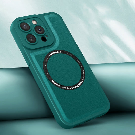 For iPhone 11 Pro Magsafe Magnetic Plain Leather Phone Case (Dark Green) - iPhone 11 Pro Cases by buy2fix | Online Shopping UK | buy2fix