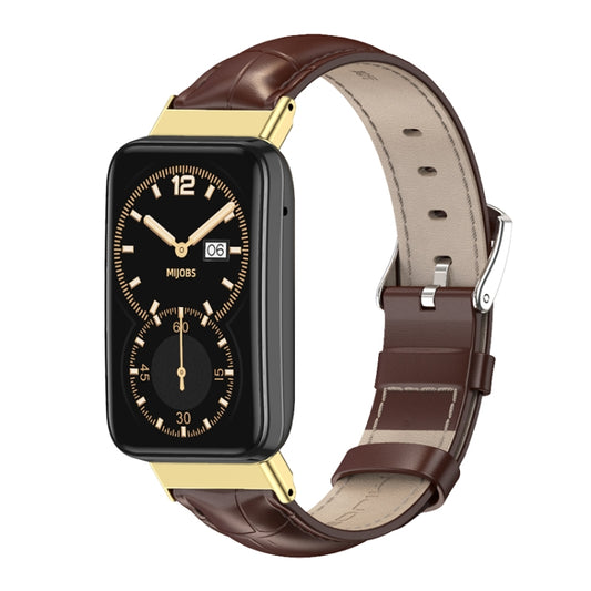 For Xiaomi Mi Band 7 Pro Mijobs Genuine Leather Top Layer Cowhide Watch Band(Bamboo Coffee Gold) - Watch Bands by MIJOBS | Online Shopping UK | buy2fix