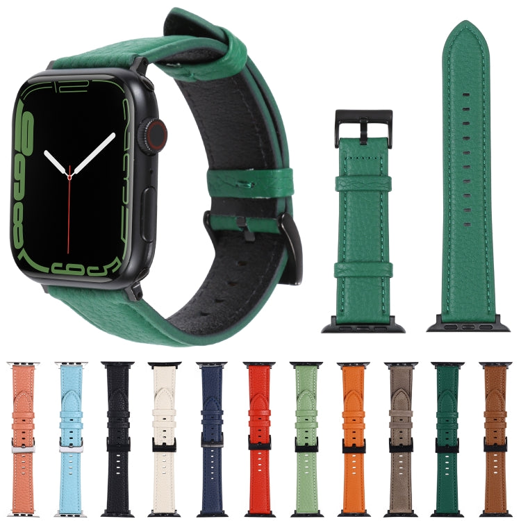 Litchi Texture Leather Watch Band For Apple Watch Ultra 49mm&Watch Ultra 2 49mm / Series 9&8&7 45mm / SE 3&SE 2&6&SE&5&4 44mm / 3&2&1 42mm(Avocado Green) - Watch Bands by buy2fix | Online Shopping UK | buy2fix