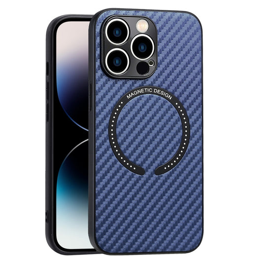 For iPhone 14 Pro Max Carbon Fiber Texture MagSafe Magnetic Phone Case(Blue) - iPhone 14 Pro Max Cases by buy2fix | Online Shopping UK | buy2fix