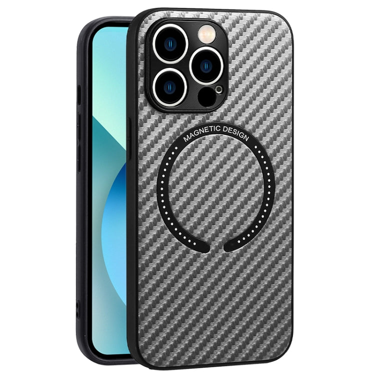 For iPhone 11 Carbon Fiber Texture MagSafe Magnetic Phone Case (Silver Grey) - iPhone 11 Cases by buy2fix | Online Shopping UK | buy2fix