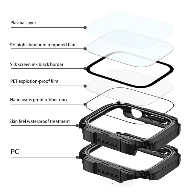 Screen Tempered Glass Film Armor Waterproof Watch Case For Apple Watch Series 8&7 45mm(Black) - Watch Cases by buy2fix | Online Shopping UK | buy2fix