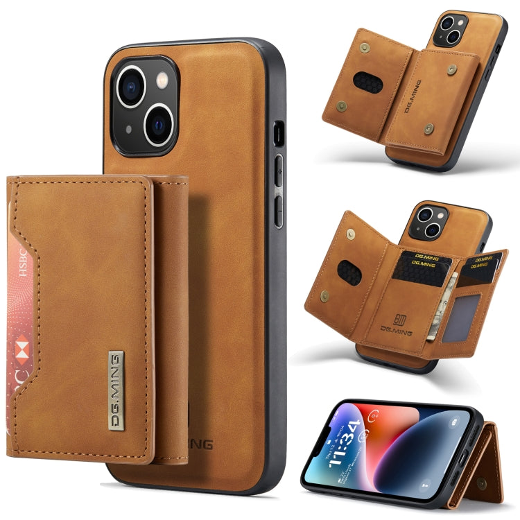 For iPhone 14 Plus DG.MING M2 Series 3-Fold Card Bag Leather Case(Brown) - iPhone 14 Plus Cases by DG.MING | Online Shopping UK | buy2fix