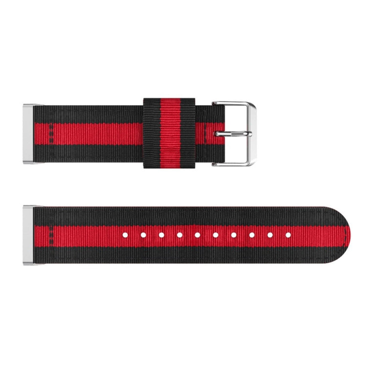 For Fitbit Versa 4 / Sense 2 Universal Stripe Nylon Watch Band(Black Red Black) - Watch Bands by buy2fix | Online Shopping UK | buy2fix