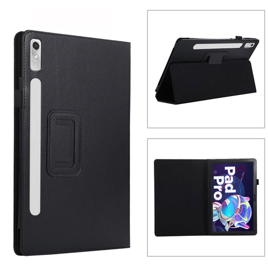 For Lenovo Tab P11 Pro Gen 2 Litchi Texture Leather Tablet Case with Holder(Black) - Lenovo by buy2fix | Online Shopping UK | buy2fix