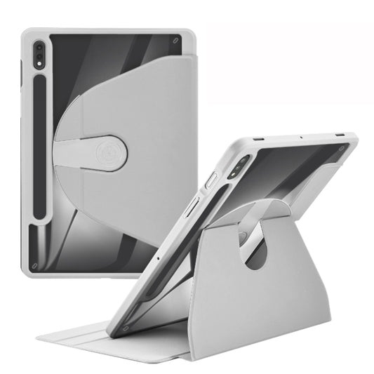 For Samsung Galaxy Tab S8+ / S7+ Acrylic 360 Degree Rotation Holder Tablet Leather Case(Grey) - Galaxy Tab S8+ Cases by buy2fix | Online Shopping UK | buy2fix