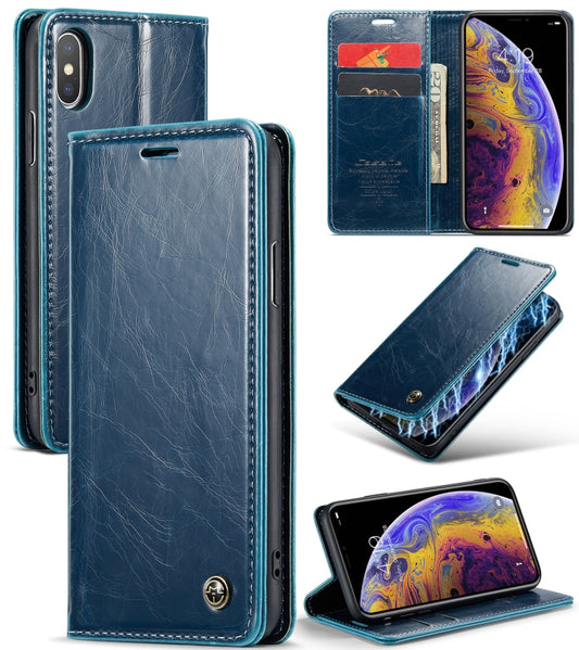 For iPhone XS CaseMe 003 Crazy Horse Texture Leather Phone Case(Blue) - More iPhone Cases by CaseMe | Online Shopping UK | buy2fix