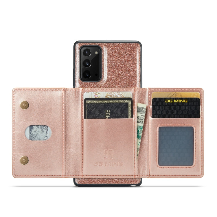 For Samsung Galaxy Note20 DG.MING M3 Series Glitter Powder Card Bag Leather Case(Rose Gold) - Galaxy Note20 Cases by DG.MING | Online Shopping UK | buy2fix