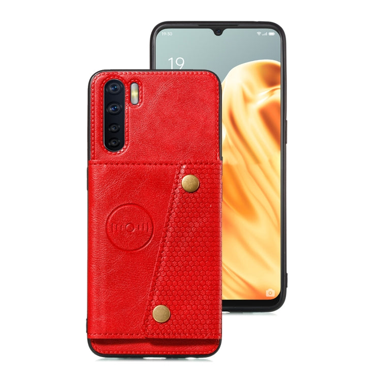 For OPPO A91 PU + TPU Shockproof Magnetic Protective Case with Card Slots(Red) - OPPO Cases by buy2fix | Online Shopping UK | buy2fix