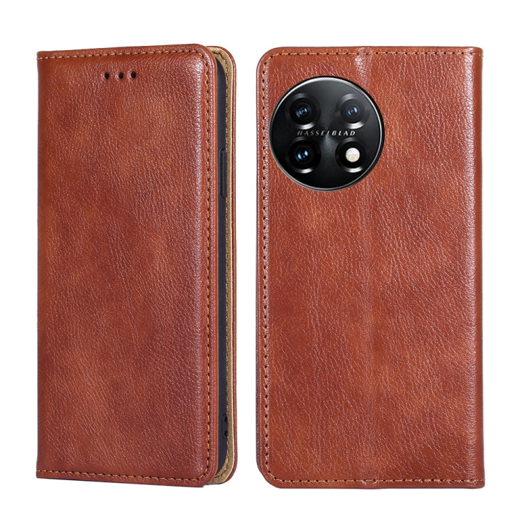 For OnePlus 11 Gloss Oil Solid Color Magnetic Leather Phone Case(Brown) - OnePlus Cases by buy2fix | Online Shopping UK | buy2fix