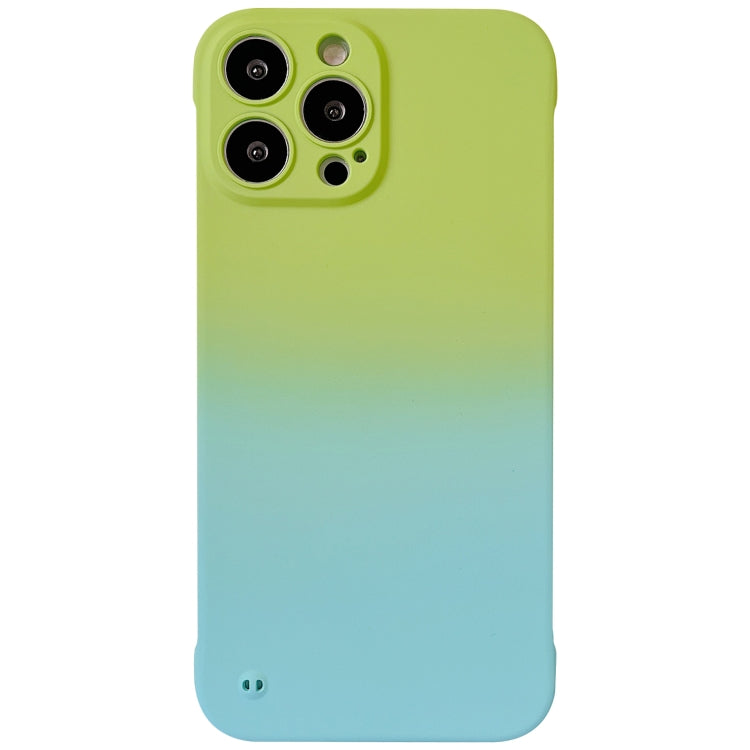 For iPhone 12 Frameless Skin Feel Gradient Phone Case(Green + Light Blue) - iPhone 12 / 12 Pro Cases by buy2fix | Online Shopping UK | buy2fix