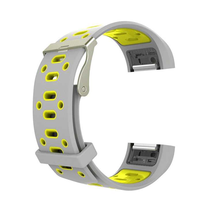 For Fitbit Charge 2 Two-tone Round Hole Silicone  Watch Band with Buckle(Grey + Yellow) - Watch Bands by buy2fix | Online Shopping UK | buy2fix