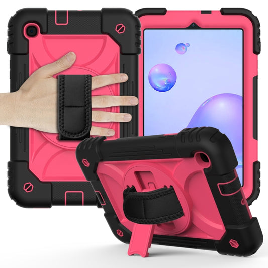 For Samsung Galaxy Tab A 8.4 (2020) Shockproof  PC + Silicone Combination Case with Holder & Hand Strap & Shoulder strap(Black + Rose Red) - Tab A 8.4 (2020) by buy2fix | Online Shopping UK | buy2fix