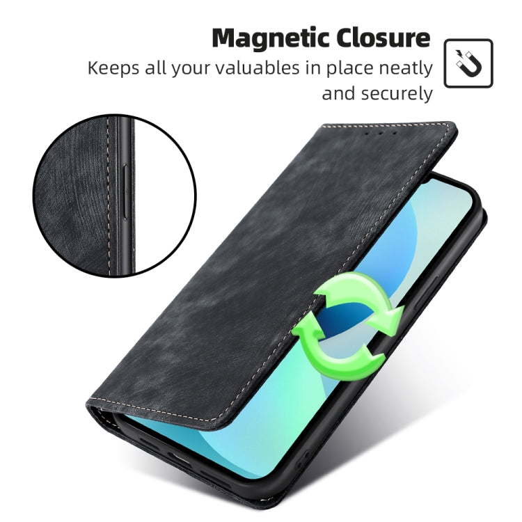 For Blackview A52 RFID Anti-theft Brush Magnetic Leather Phone Case(Black) - More Brand by buy2fix | Online Shopping UK | buy2fix
