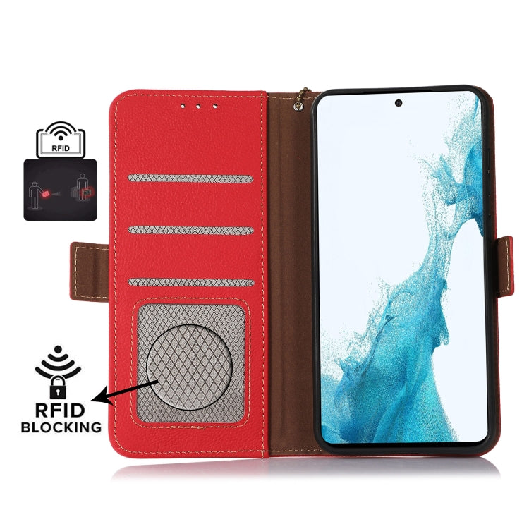 For Xiaomi Redmi K70 Side-Magnetic TJ Genuine Leather RFID Phone Case(Red) - K70 Cases by buy2fix | Online Shopping UK | buy2fix