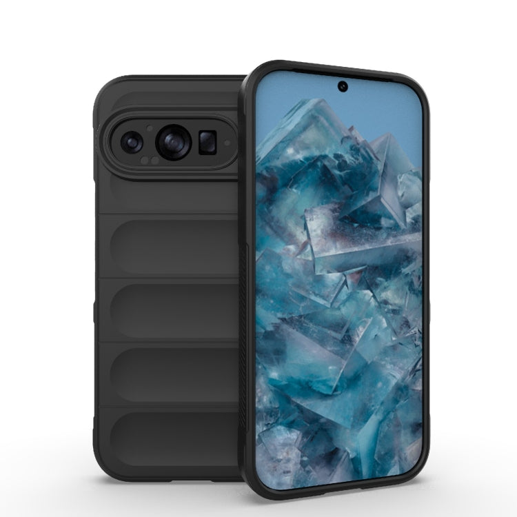 For Google Pixel 9 5G Global Magic Shield TPU + Flannel Phone Case(Black) - Google Cases by buy2fix | Online Shopping UK | buy2fix
