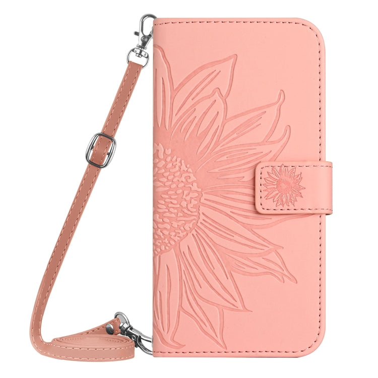 For Xiaomi Redmi Note 13 4G Global Skin Feel Sun Flower Embossed Flip Leather Phone Case with Lanyard(Pink) - Note 13 Cases by buy2fix | Online Shopping UK | buy2fix