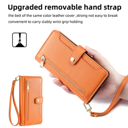 For Samsung Galaxy S24+ 5G Sheep Texture Cross-body Zipper Wallet Leather Phone Case(Orange) - Galaxy S24+ 5G Cases by buy2fix | Online Shopping UK | buy2fix